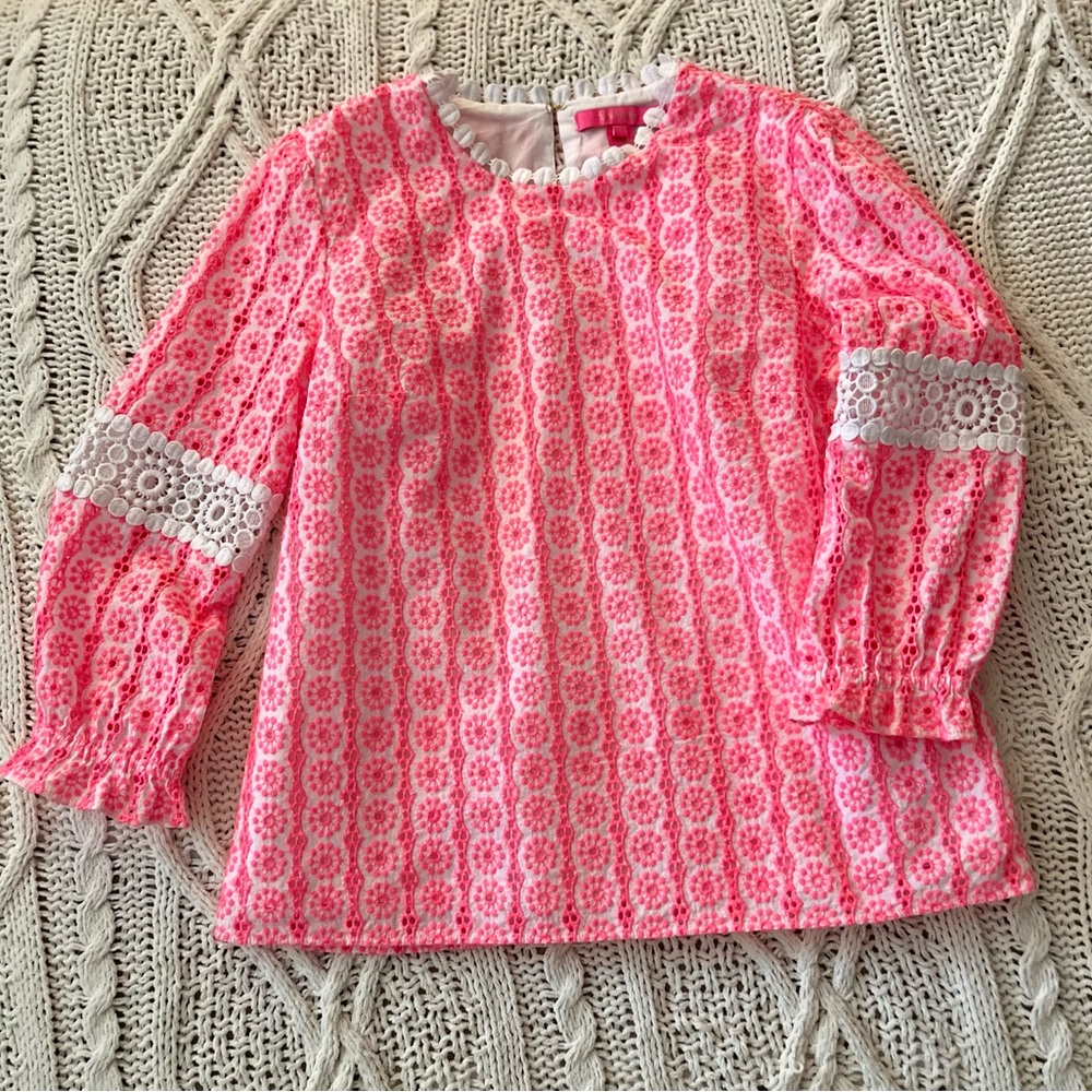 Lilly Pulitzer Vibrant Pink Lace Blouse